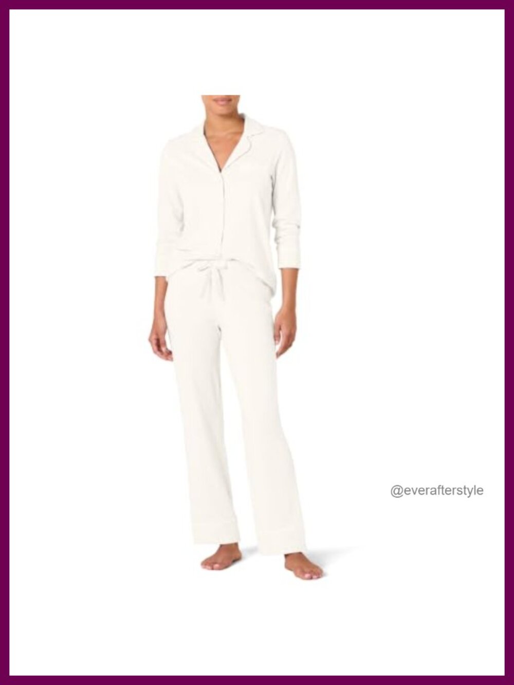 Cotton Modal Long-Sleeve Notch Collar Pajama Set Button Front Pants